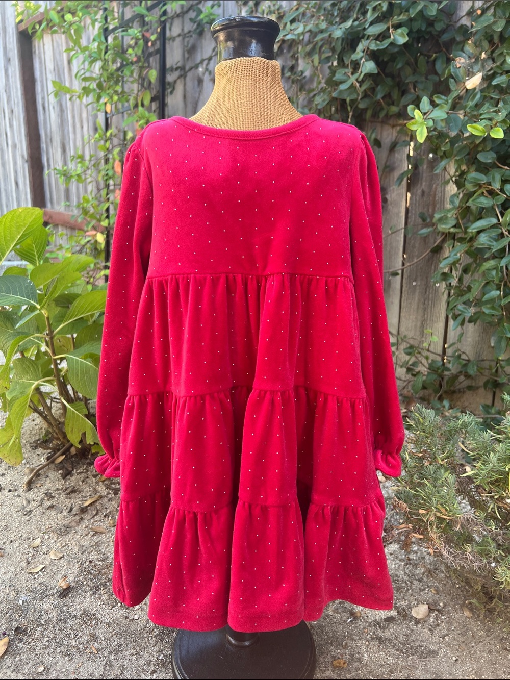 Tahari Girls Red Velour Tiered Long Sleeve Dress with a Matching Headband